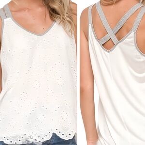Hem & Thread White Eyelet Double Strap Sleeveless Summer Top Size Medium